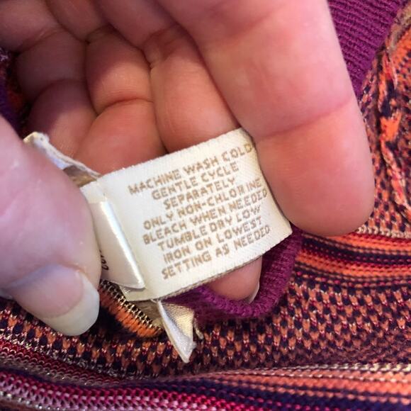 Chicos pink purple stripe crochet knit open front long cardigan size 2 or Medium - Picture 8 of 15